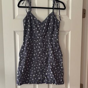 Blue Spaghetti Strap Dress with White Polka Dots